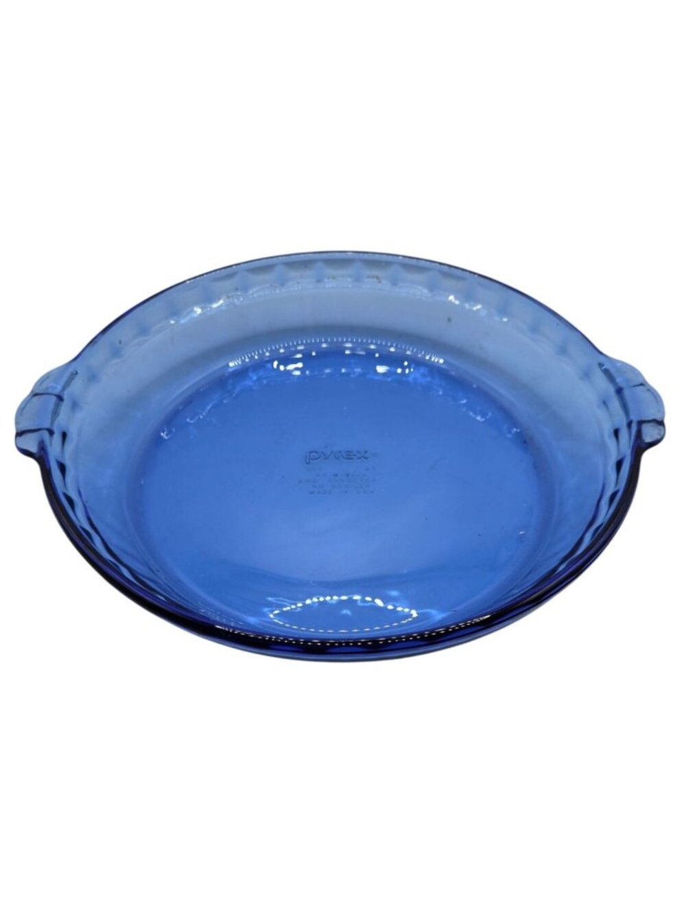 Vtg Pyrex Blue Glass 9.5-Inch Round Pie Dish Style 229 Handles Bakeware USA-Made